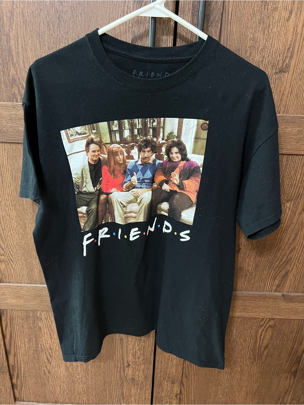 FRIENDS Black Graphic Tee with Colorful Cast Photo